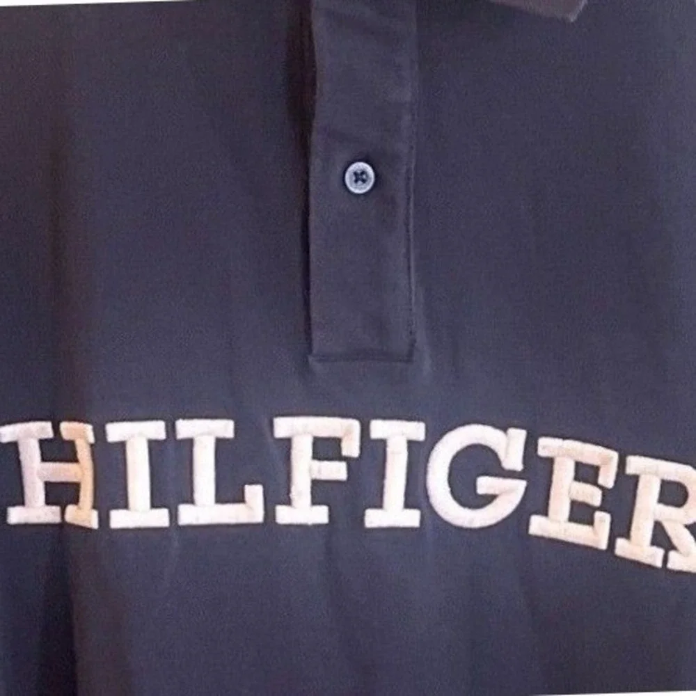 VTG Tommy Hilfiger Navy Blue Embroidered Big Logo Short Sleeve Polo Shirt‎ XXL
